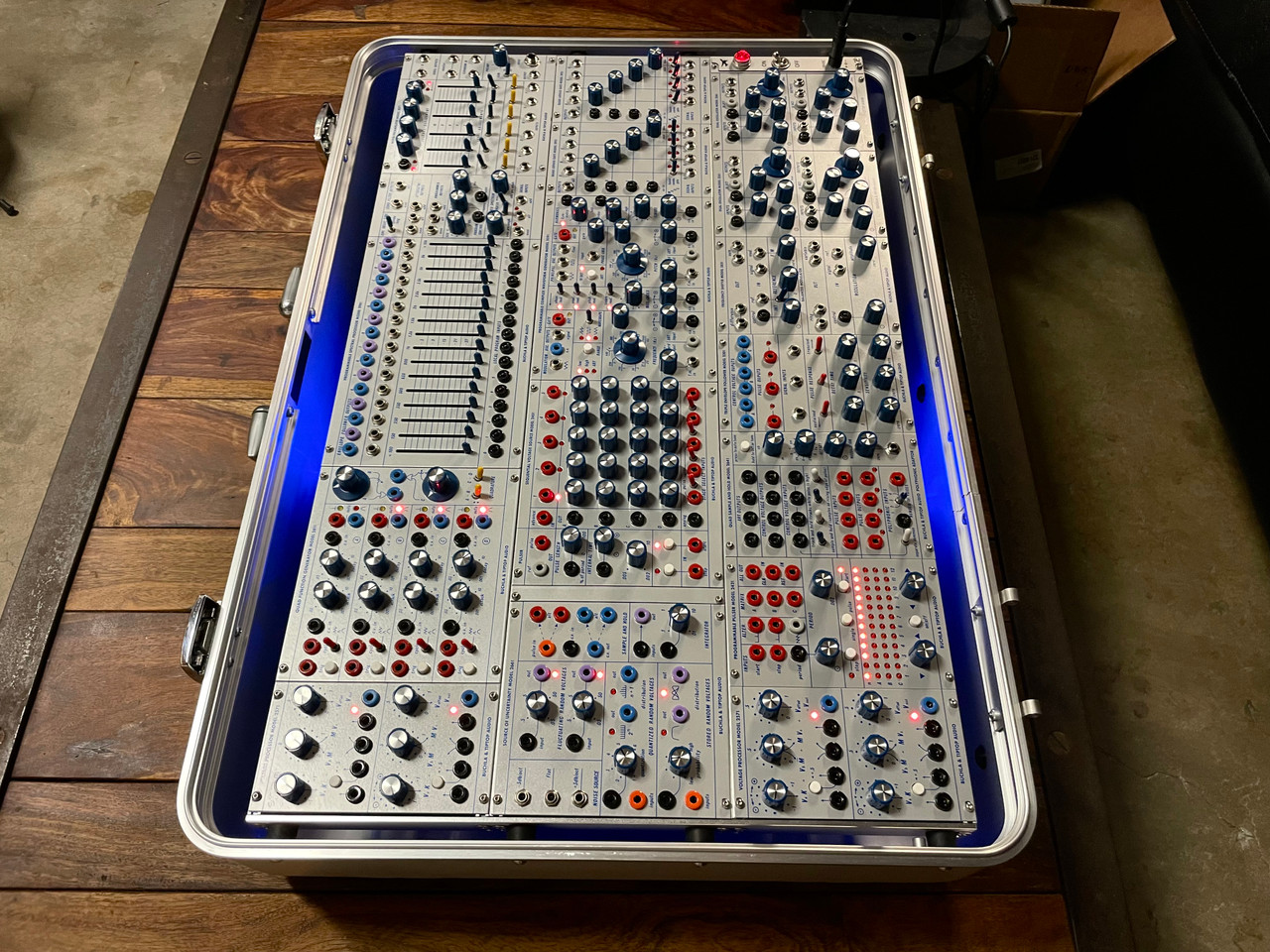 Buchla Tiptop 200t series with BPNYC ZERO Halliburton Eurorack Modular Travel Case NOS SILVER 122hp 9U